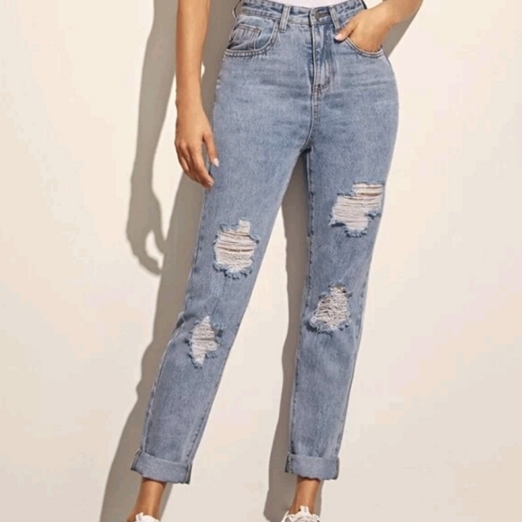 High waisted ripped 5-pocket carrot jeans - Picture 1 of 2